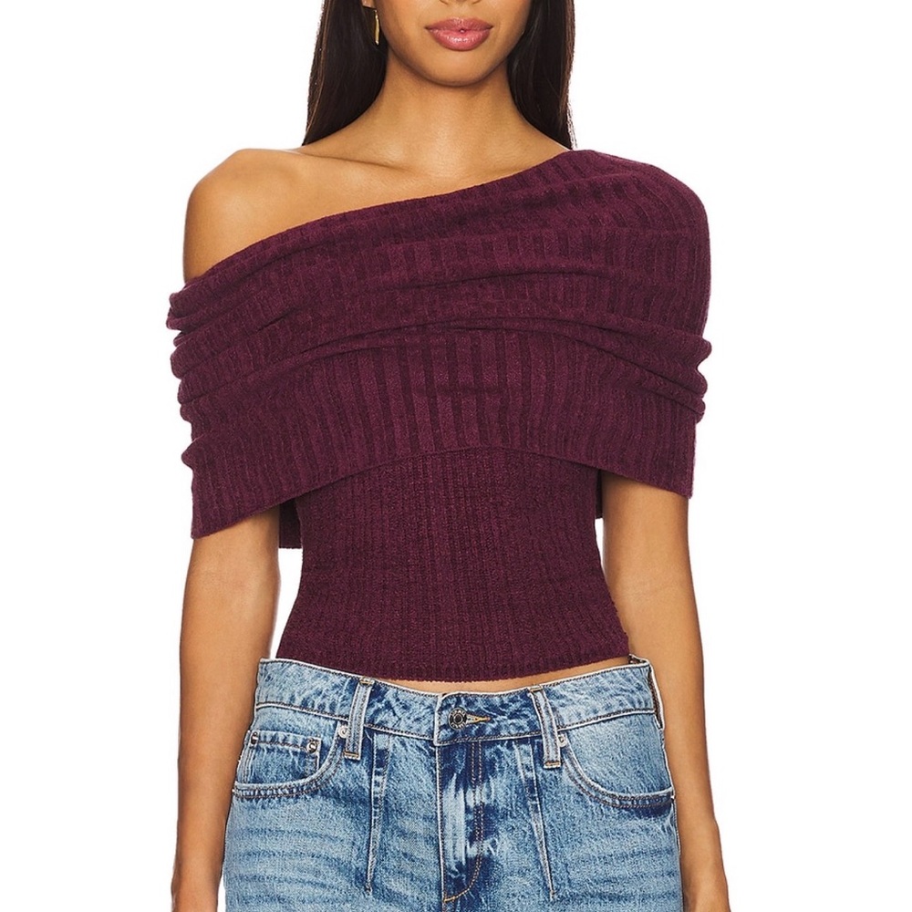 Revolve Lovers + Friends Gerda Off-Shoulder Burgundy Sweater